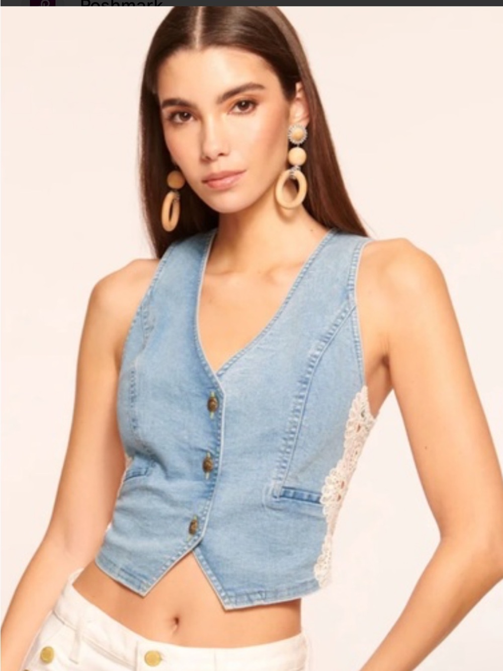 Ramy Brook NWT Light Blue Denim Lace-Trim V-Neck Vest Top Size 4